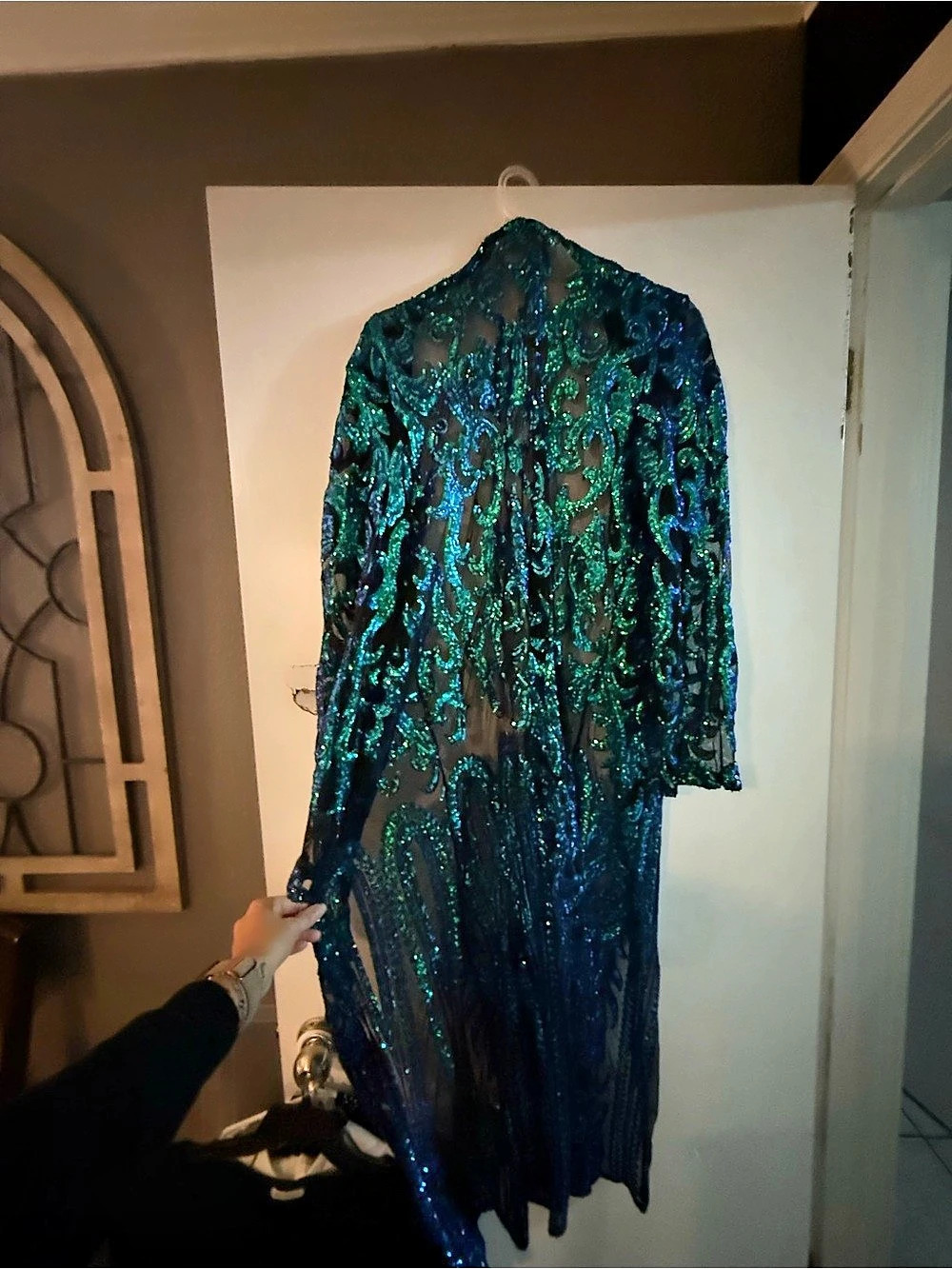 Sahfari Sequin Maxi Dress in Blue & Green Like New